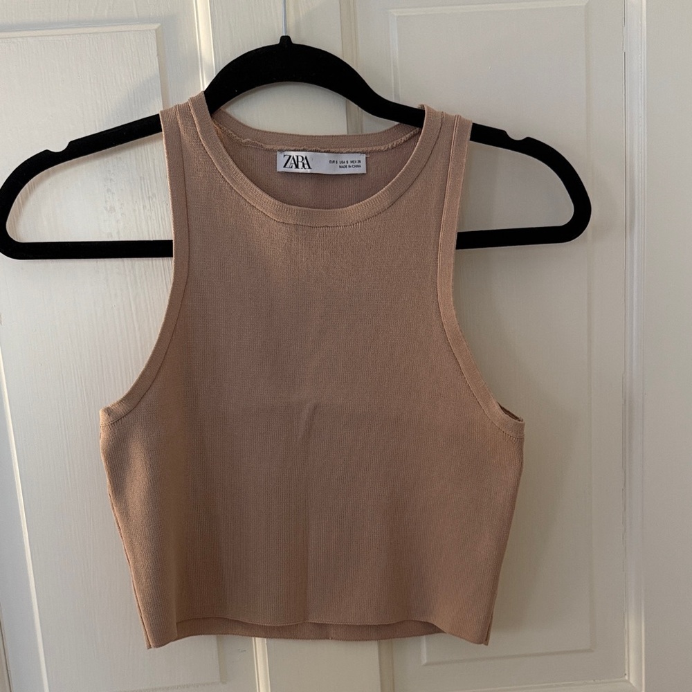 Zara Beige Sleeveless Crop Top